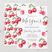 Waterverf Bow Cherry verjaardagsuitnodiging Kaart (Voorkant / Achterkant)