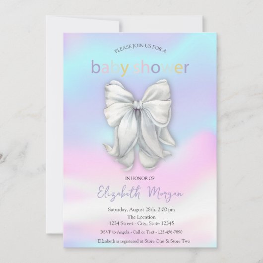 Waterverf Bow Holografisch Baby shower Kaart (Voorkant)