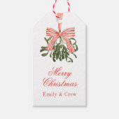 Waterverf Bow Mistletoe Christmas Cadeaulabel (Voorkant)