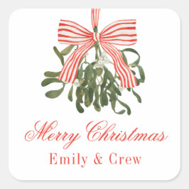 Waterverf Bow Mistletoe Christmas Vierkante Sticker