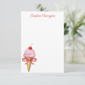 Waterverf Bow Pink Ice Cream Cone Bedankkaart (Staand voorkant)