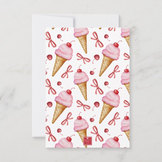 Waterverf Bow Pink Ice Cream Cone Bedankkaart (Achterkant)