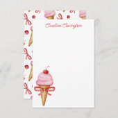 Waterverf Bow Pink Ice Cream Cone Bedankkaart (Voorkant / Achterkant)