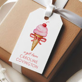 Waterverf Bow Pink Ice Cream Cone Cadeaulabel