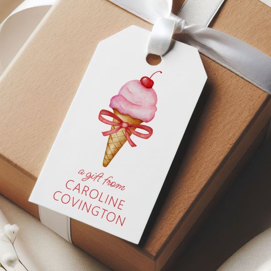 Waterverf Bow Pink Ice Cream Cone Cadeaulabel