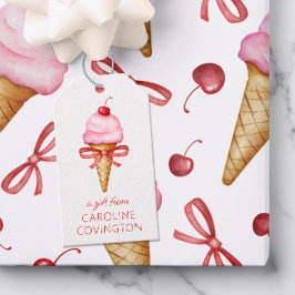 Waterverf Bow Pink Ice Cream Cone Cadeaulabel