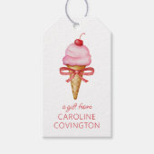 Waterverf Bow Pink Ice Cream Cone Cadeaulabel (Voorkant)