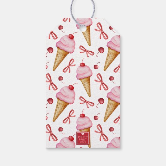 Waterverf Bow Pink Ice Cream Cone Cadeaulabel (Achterkant)