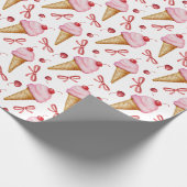 Waterverf Bow Pink Ice Cream Cone Cadeaupapier (Hoek)