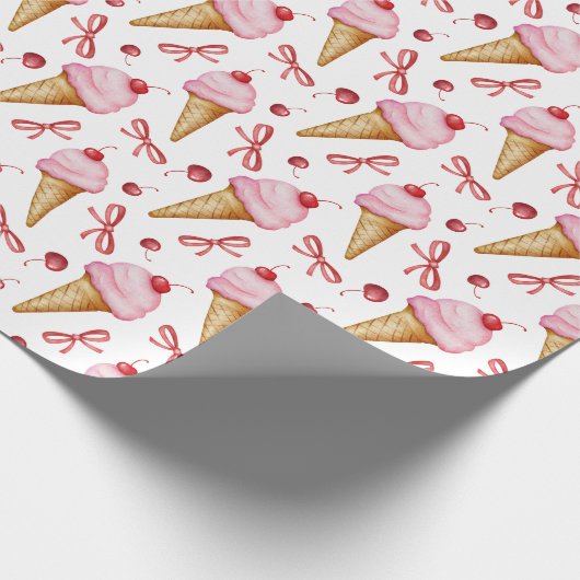 Waterverf Bow Pink Ice Cream Cone Cadeaupapier (Hoek)