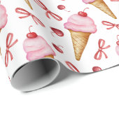 Waterverf Bow Pink Ice Cream Cone Cadeaupapier (Rol Hoek)