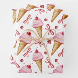 Waterverf Bow Pink Ice Cream Cone Inpakpapier Vel