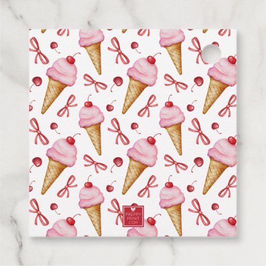 Waterverf Bow Pink Ice Cream Cone Party Bedankjes Labels (Achterkant)