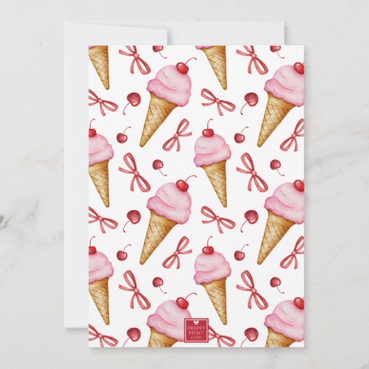 Waterverf Bow Pink Ice Cream Cone Party Kaart (Achterkant)