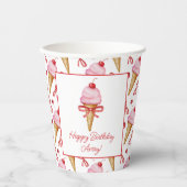 Waterverf Bow Pink Ice Cream Cone Party Papieren Bekers (Voorkant)