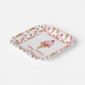 Waterverf Bow Pink Ice Cream Cone Party Papieren Bordje (Gebogen)