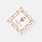 Waterverf Bow Pink Ice Cream Cone Party Servet (Hoek)