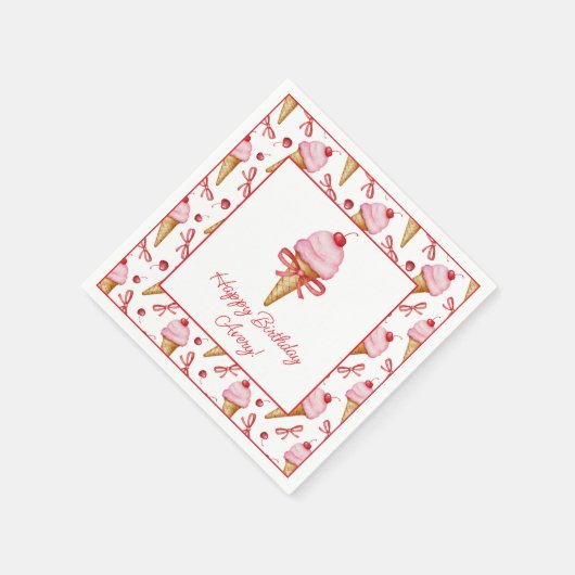 Waterverf Bow Pink Ice Cream Cone Party Servet (Hoek)