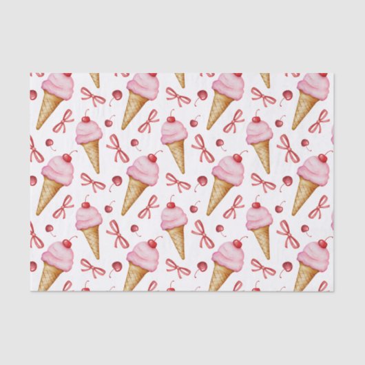 Waterverf Bow Pink Ice Cream Cone Tissuepapier (Voorkant)