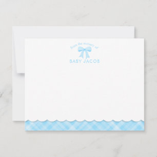 Waterverf Bow Preppy Blue Plaid Boy Baby shower Notitiekaartje