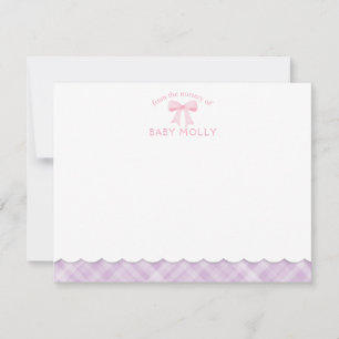 Waterverf Bow Preppy Roze Lavendel Plaid Nieuwe Ba Notitiekaartje