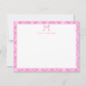 Waterverf Bow Preppy Roze Plaid Baby Note Kaart Notitiekaartje (Voorkant)