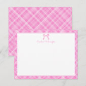 Waterverf Bow Preppy Roze Plaid Baby Note Kaart Notitiekaartje (Voorkant / Achterkant)