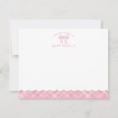 Waterverf Bow Preppy Roze Plaid Baby Note Kaart Notitiekaartje (Voorkant)