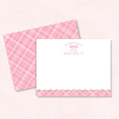 Waterverf Bow Preppy Roze Plaid Baby Note Kaart Notitiekaartje