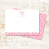 Waterverf Bow Preppy Roze Plaid Baby Note Kaart Notitiekaartje