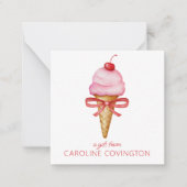 Waterverf Bow Roze Ice Cream Cone Gift Enclosure Notitiekaartje (Voorkant)