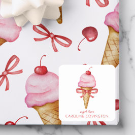 Waterverf Bow Roze Ice Cream Cone Gift Enclosure Vierkante Sticker