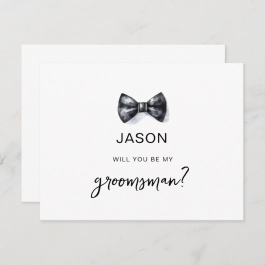 Waterverf Bow stropdas Wil je mijn Groomsman zijn Kaart (Voorkant / Achterkant)