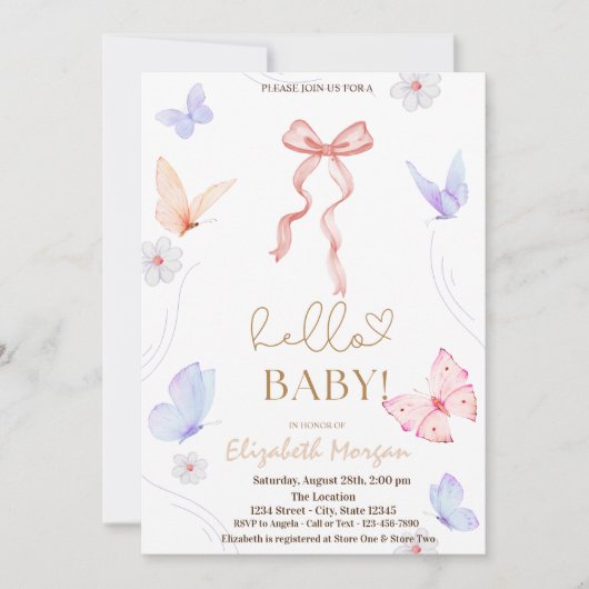 Waterverf Bow Vlinder Stippen Baby shower Kaart (Voorkant)