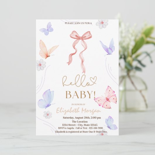 Waterverf Bow Vlinder Stippen Baby shower Kaart (Staand voorkant)