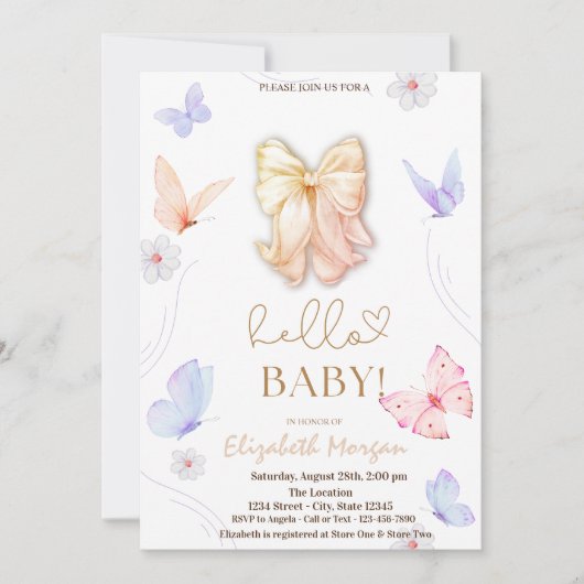 Waterverf Bow Vlinders Polk Stippen Baby shower Kaart (Voorkant)