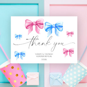 Waterverf Bows - Dank je gender reveal Bedankkaart
