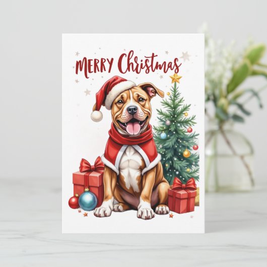 Waterverf Boxer Dog Christmas Kaart (Staand voorkant)