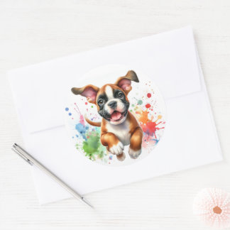 Waterverf Boxer Dog Joy Ronde Sticker