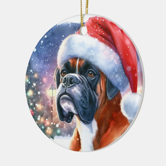 Waterverf Boxer Dog Santa Hat Christmas Keramisch Ornament (Links)