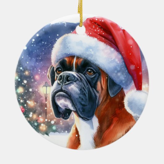 Waterverf Boxer Dog Santa Hat Christmas Keramisch Ornament (Achterkant)