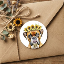 Waterverf Boxer Hond Bloemenkroon Zonnebloem Kroon