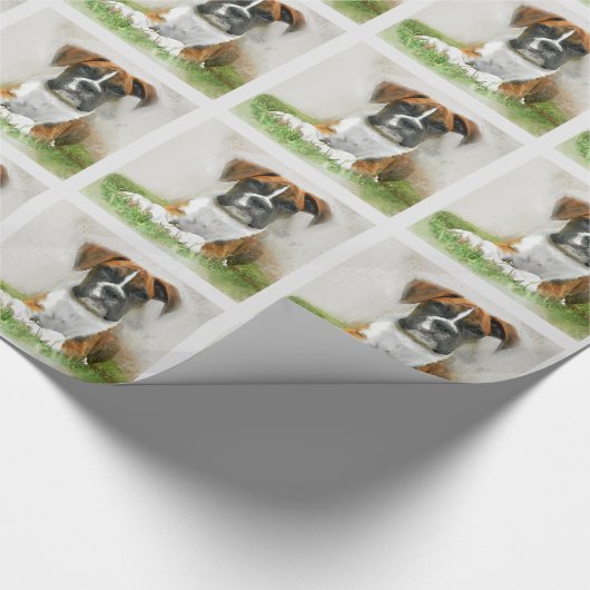 Waterverf Boxer Puppy Dog op gras Cadeaupapier (Hoek)