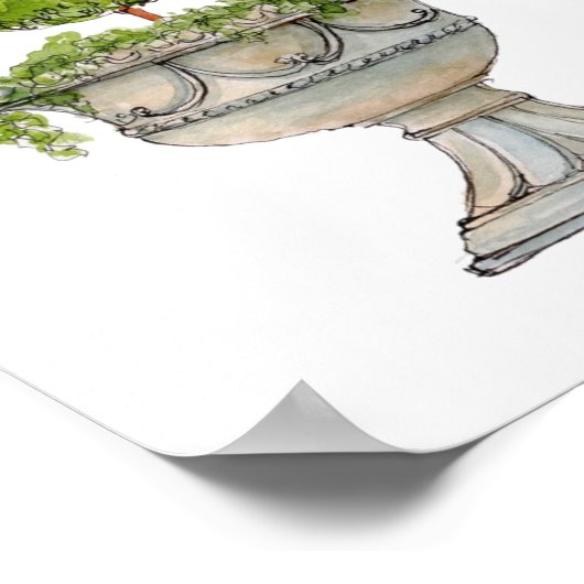 Waterverf Boxwood bovenleiding in antiek urn Poster (Hoek)