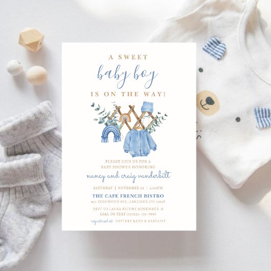 Waterverf  Boy Boho Baby shower Kaart
