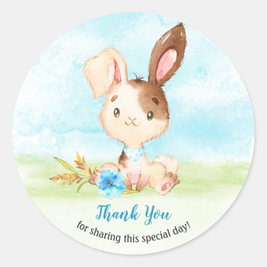 Waterverf Boy Bunny Baby shower Boerderij Dank u Ronde Sticker (Voorkant)