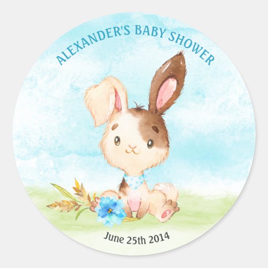 Waterverf Boy Bunny Baby shower Boerderij Ronde Sticker (Voorkant)