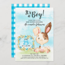 Waterverf Boy Bunny Baby shower Boerderij Uitnodig