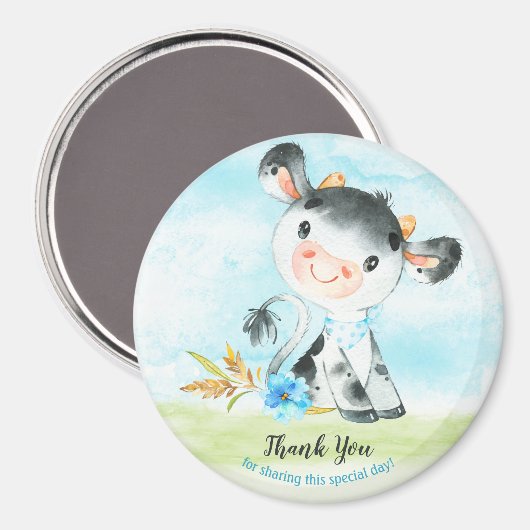 Waterverf Boy Cow Baby shower Boerderij Dank u Magneet (Voorkant / Achterkant)