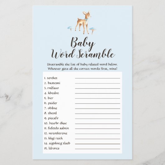 Waterverf Boy Deer Paddenstoelen Baby Word Scrambl Flyer (Voorkant)